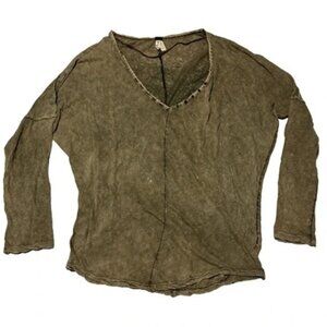 Free People Henley Moss Green Top